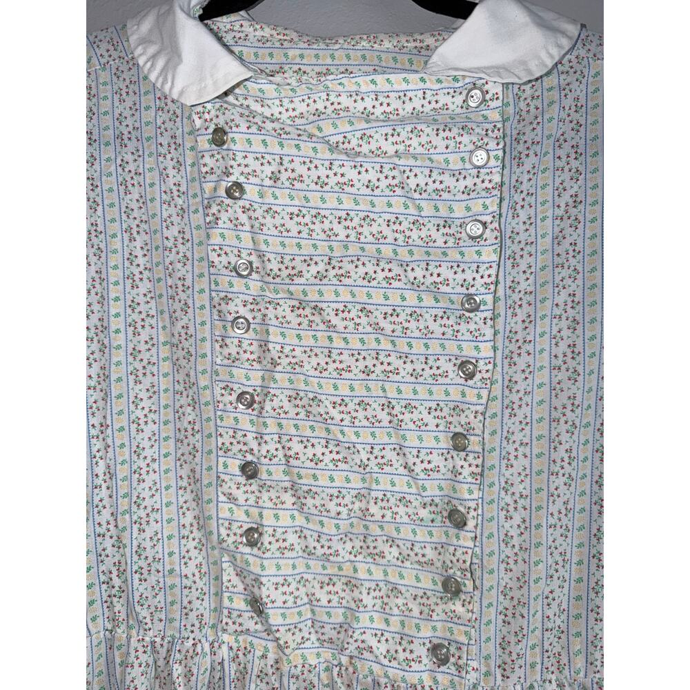Vintage Handmade Prairie Dress Floral Double Breasted Snap Front Pockets large - Picture 3 of 7